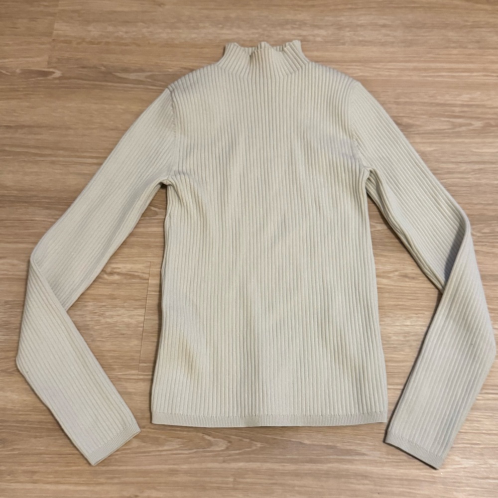 Babaton Beige Ribbed Knit Top